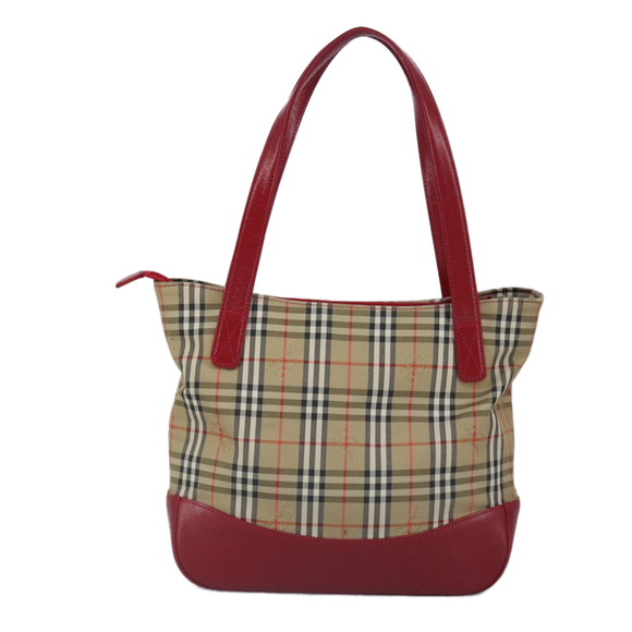 BURBERRY Nova Check Tote Bag Canvas Leather Beige Red Auth 100281 - Picture 2 of 16